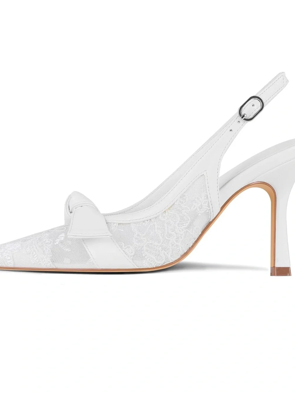 White Lace Slingback Heel with Bow Detail